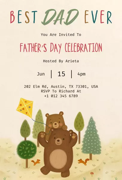 Heartwarming Bear Theme Father's Day Celebration Invitation Template