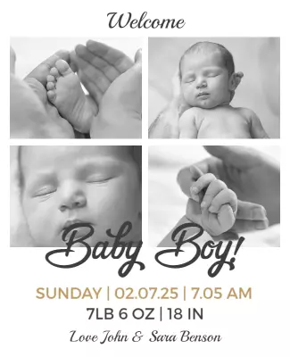 Heartwarming Monochrome Baby Boy Announcement Poster Template