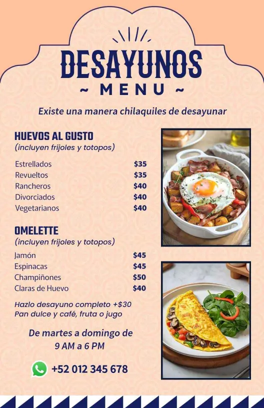 Hearty Breakfast Dishes with Flavorful Ingredients Breakfast Menu Template