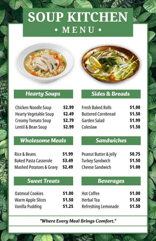 Hearty Chicken and Vegetable Soups for Comforting Meals Soup Menu Template