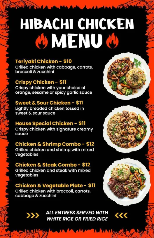 Hearty Hibachi Chicken and Shrimp Combo Specials Menu Template