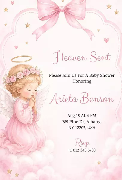 Heaven Sent Angelic Baby Shower Celebration Invitation Template