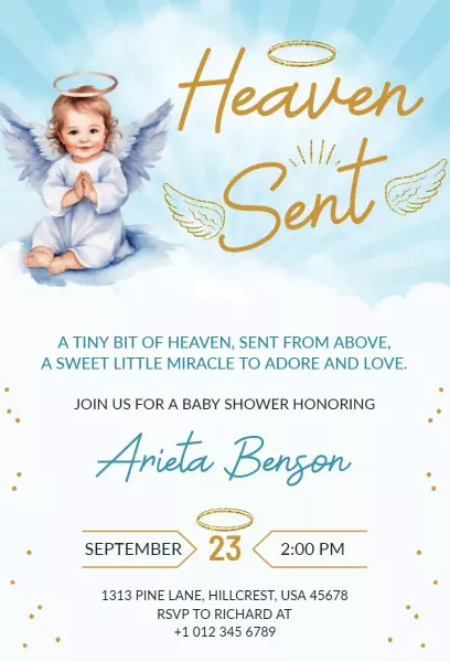 Heavenly Angelic Baby Shower Celebration Invitation Template