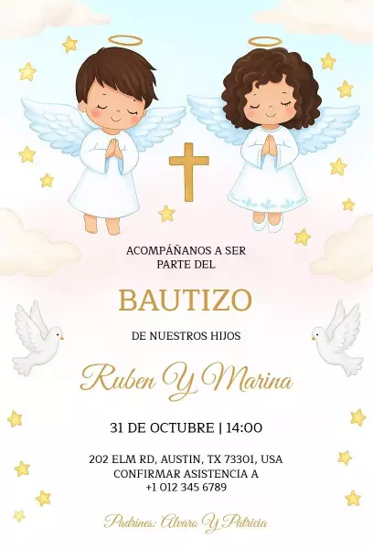 Heavenly Angelic Baptism Celebration Invitation Template