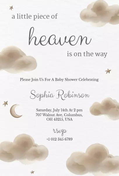 Heavenly Clouds Baby Shower Celebration Invitation Template