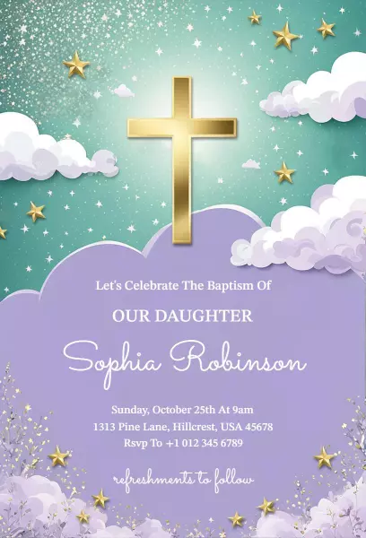 Heavenly Clouds Christian Baptism Celebration Invitation Template