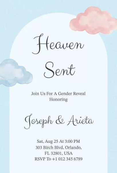 Heavenly Clouds Gender Reveal Celebration Invitation Template