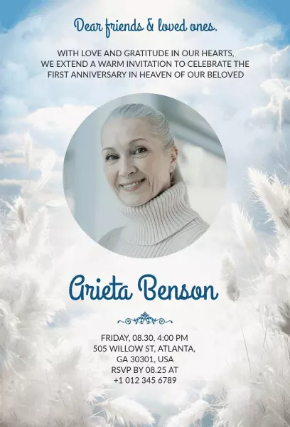 Heavenly First Anniversary Remembrance Invitation Template