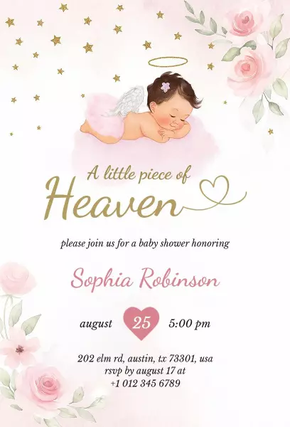 Heavenly Rose Floral Baby Shower Celebration Invitation Template