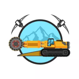 Heavy Yellow Mining Equipment on Blue Background Logo Template