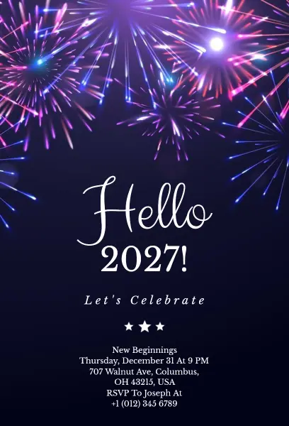 Hello 2027 New Year Celebration Invitation Template