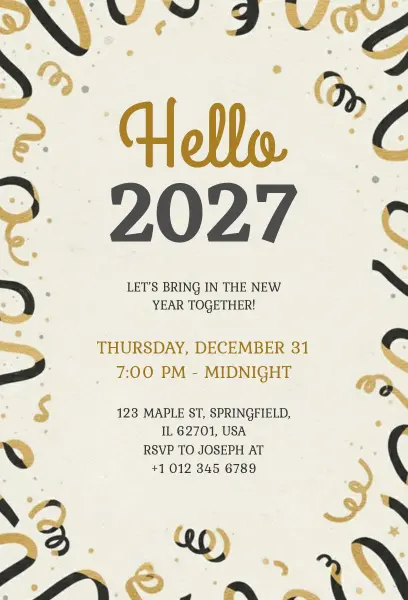 Hello 2027 New Year Party Invitation Template