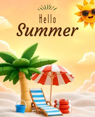 Hello Summer with Tropical Vibes Poster Template