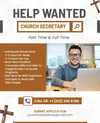 Help Wanted Church Secretary Position Flyer Template