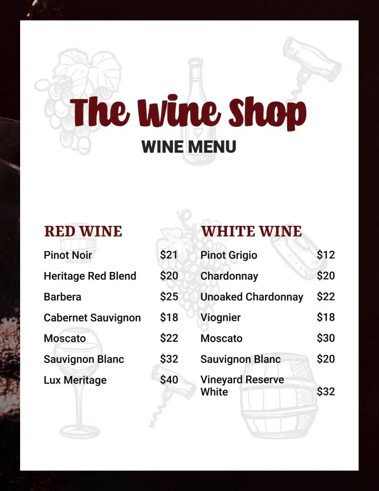 Heritage Red and Luxurious Meritage Options Wine Menu Template