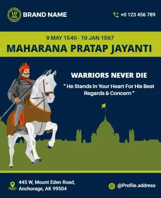 Heroic Blue Maharana Pratap Jayanti Celebration Poster Template
