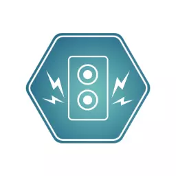 Hexagon Shape Featuring Blue Speaker With Sound Waves Logo Template