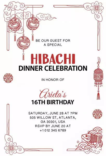 Hibachi Dinner Celebration 16th Birthday Invitation Template
