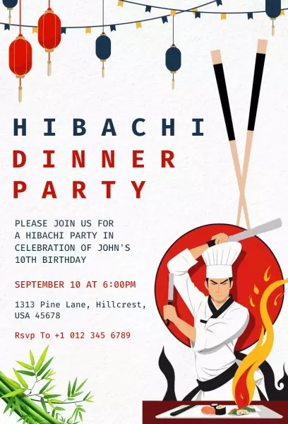 Hibachi Themed Dinner Birthday Celebration Invitation Template