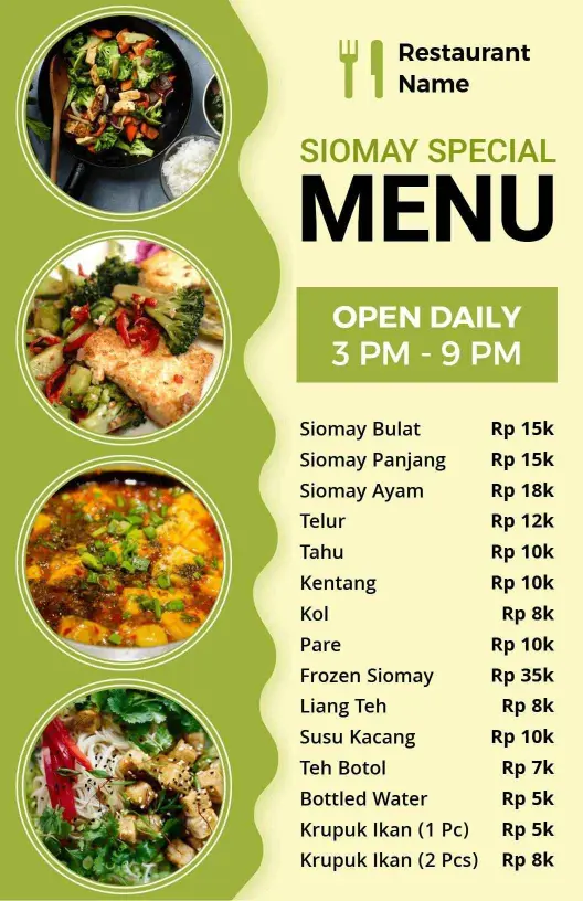 Hidangan Siomay Asli Indonesia Dan Templat Menu Spesial Camilan Sampingan Lezat