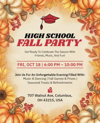 High School Fall Party Celebration Flyer Template