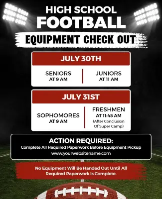 High School Football Equipment Checkout Flyer Template