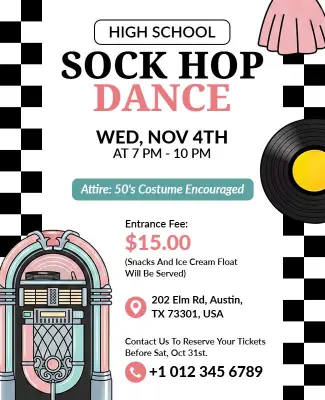 High School Sock Hop Dance Event Flyer Template
