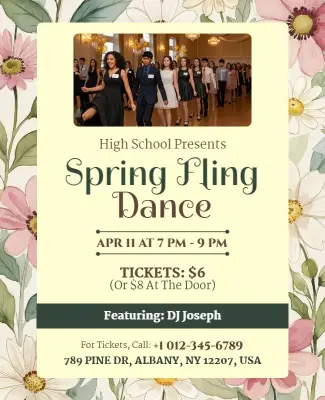 High School Spring Fling Dance Flyer Template