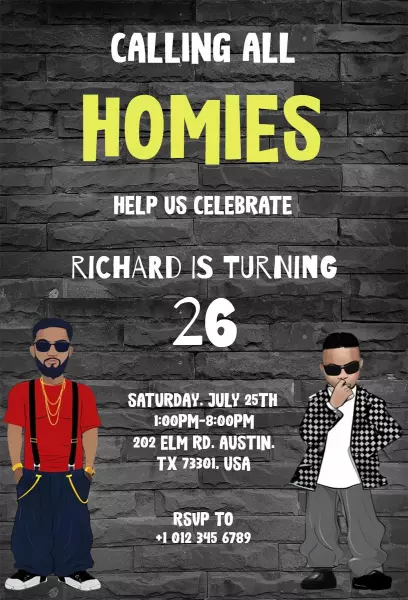 Hip Hop Theme 26th Birthday Celebration Invitation Template
