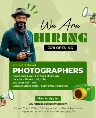 Hiring Announcement for Photographers Flyer Template