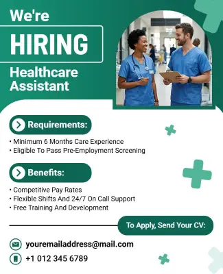 Hiring Healthcare Assistants Competitive Benefits Poster Template