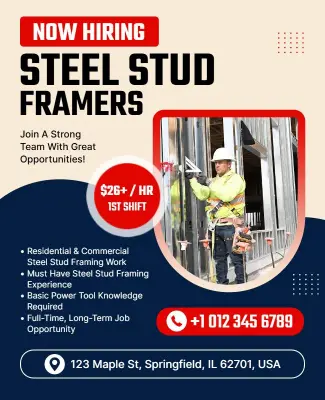 Hiring Steel Stud Framers Poster Template