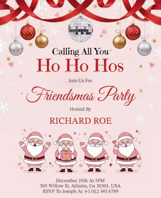 Ho Ho Ho Themed Friendsmas Holiday Celebration Party Flyer Template