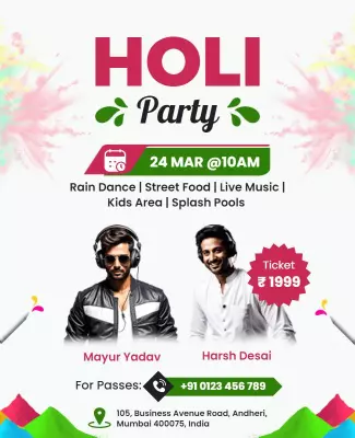 Holi Festival Celebration Party Flyer Template