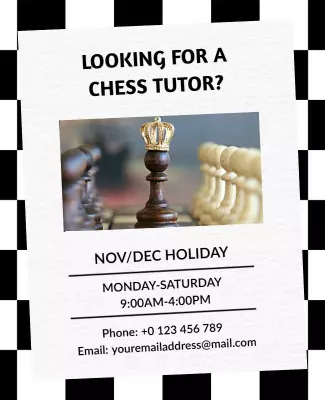 Holiday Chess Tutor Availability Flyer Template