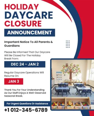 Holiday Daycare Closure Announcement Flyer Template