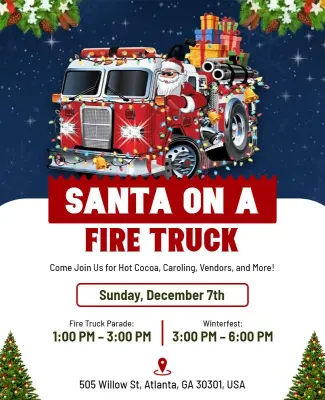 Holiday Event Featuring Santa on Fire Truck Flyer Template