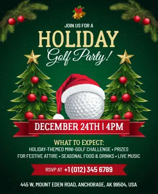 Holiday Golf Party Celebration Flyer Template