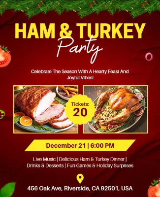 Holiday Ham and Turkey Dinner Party Flyer Template