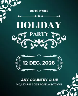 Elegant Dark Green Holiday Party Invitation Flyer Template