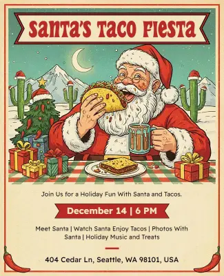 Holiday Santa Taco Fiesta Event Flyer Template
