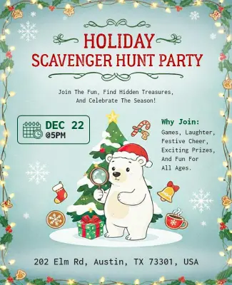 Holiday Scavenger Hunt Party Invitation Flyer Template