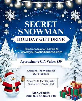 Holiday Season Secret Snowman Gift Drive Flyer Template