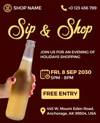 Chic Warm Sip and Shop Holiday Evening Flyer Template