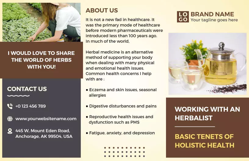 Holistic Health Herbal Medicine Consultation Tri Fold Brochure Template