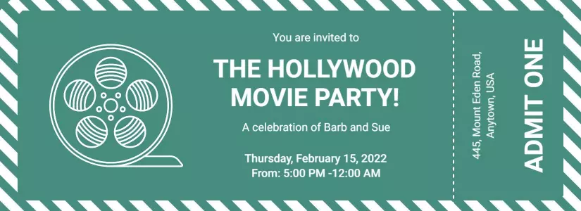 Hollywood Movie Party Celebration Ticket Invitation Template