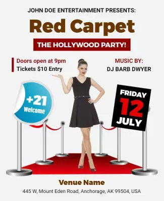Hollywood Red Carpet Party Invitation Flyer Template
