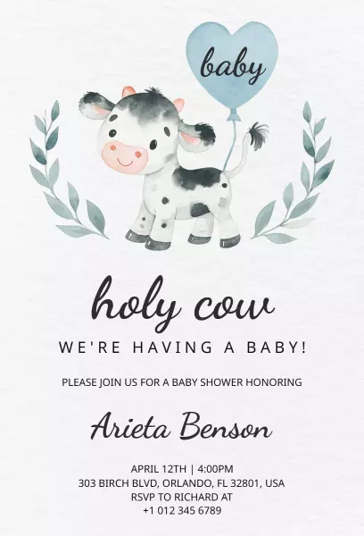 Holy Cow Adorable Baby Shower Celebration Invitation Template