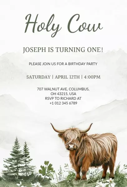 Holy Cow First Birthday Celebration Invitation Template