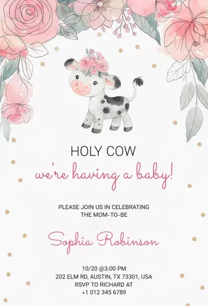 Holy Cow Floral Baby Shower Celebration Invitation Template